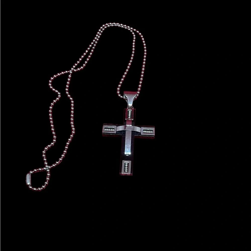 Zales Black Onyx and Stainless Steel Cross w/Chain 18”